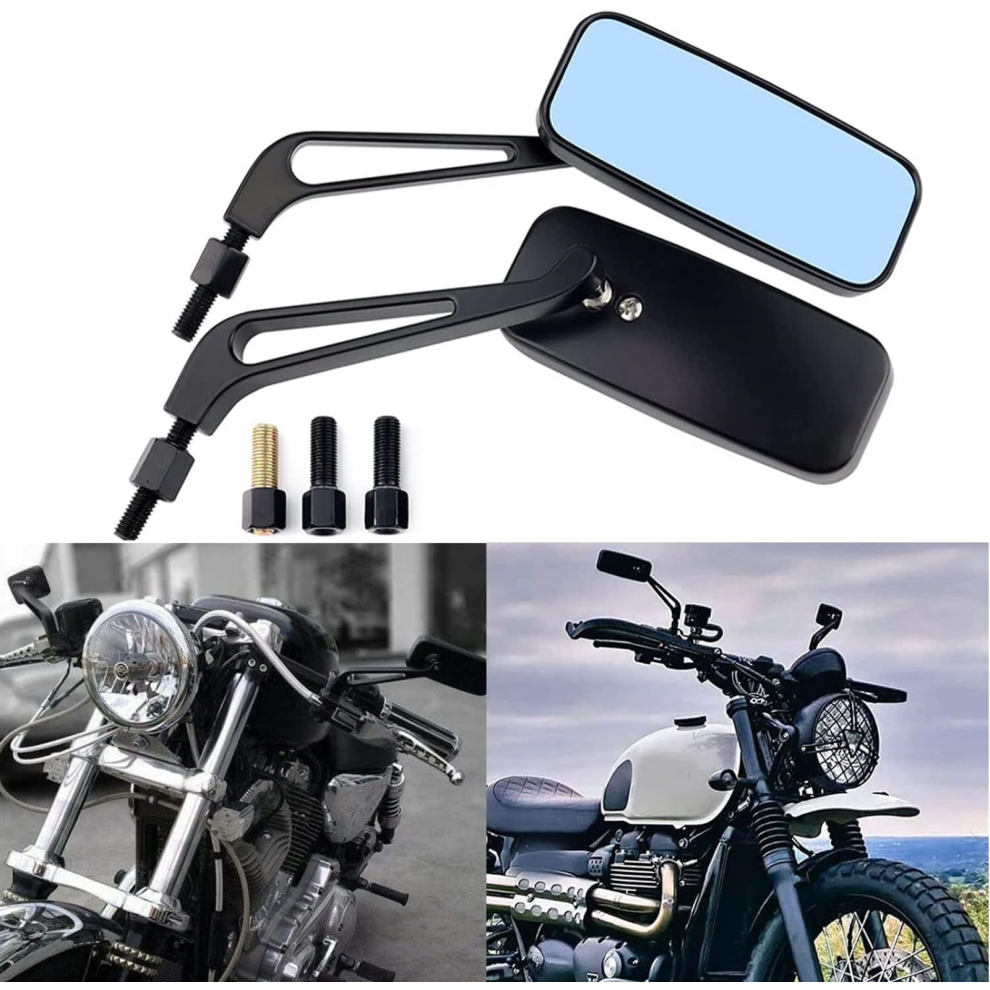 Motorcycle Rectangle Rear View Mirrors, 8Mm/10Mm, Compatible With Cruiser Chopper Honda Yamaha Suzuki Black 7057162537465
