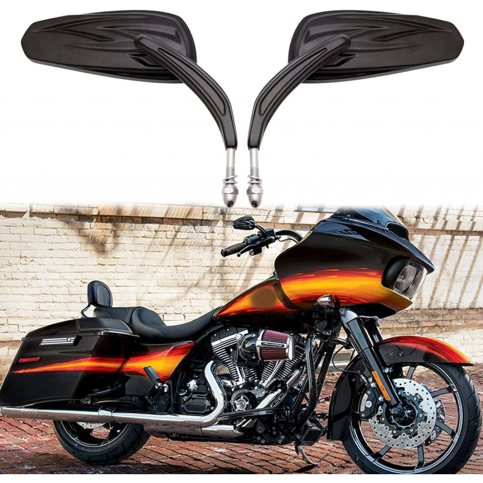 Black1black 8Mm Motorcycle Rearview Mirror, Hollow Design, Harley Bobber Cruiser Custom Mt Compatible 7057162537397