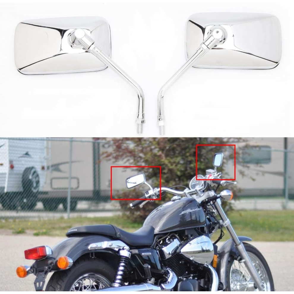 Chrome Motorcycle Handlebar Mirrors, 10Mm For Honda Kawasaki Suzuki Cruiser Scooter 7057162536901