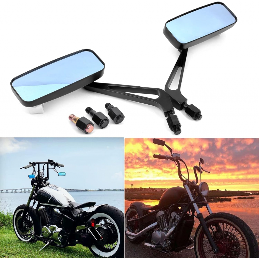 Motorcycle Rectangle Handlebar Mirrors, 8Mm/10Mm, For Harley Softail Sportster Chopper Bobber Black 7057162538004