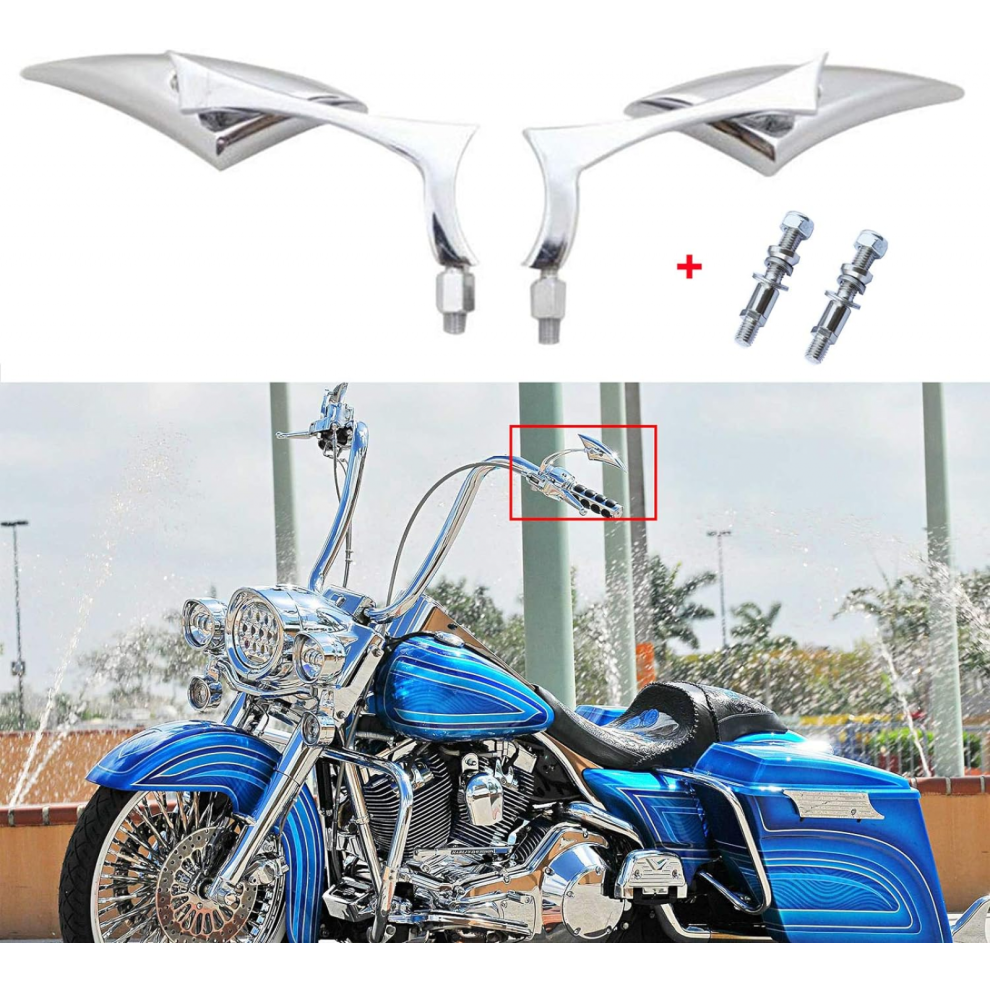 Chrome Harley Motorcycle Cnc Aluminum Rearview Mirrors, 8Mm/10Mm For Honda Yamaha Kawasaki Suzuki Black 7057162536956