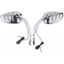 Harley-Davidson Chrome Mirrors with Sequential LED Turn Signals, Adapter for Bobber Cruiser Custom