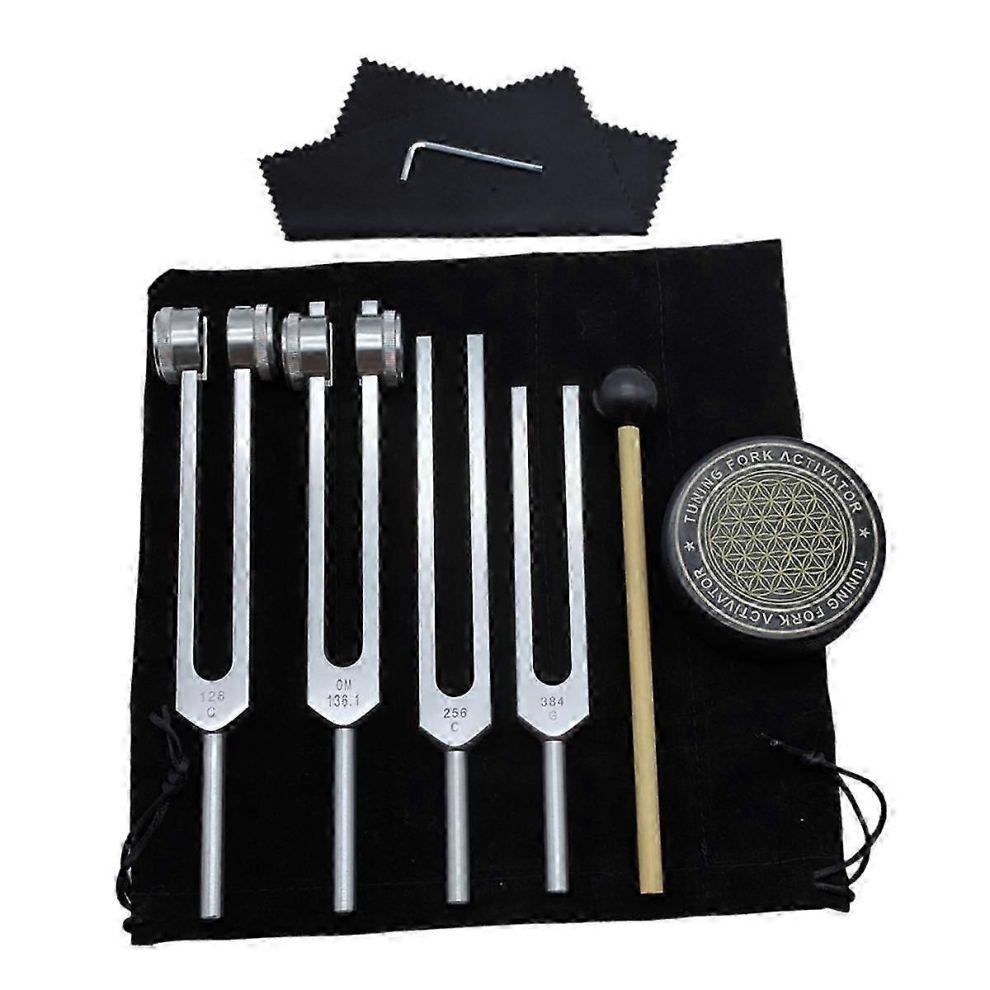 Silver Black Healing Tuning Forks Set 128Hz 136Hz 256Hz 384Hz with Hockey Puck Activator