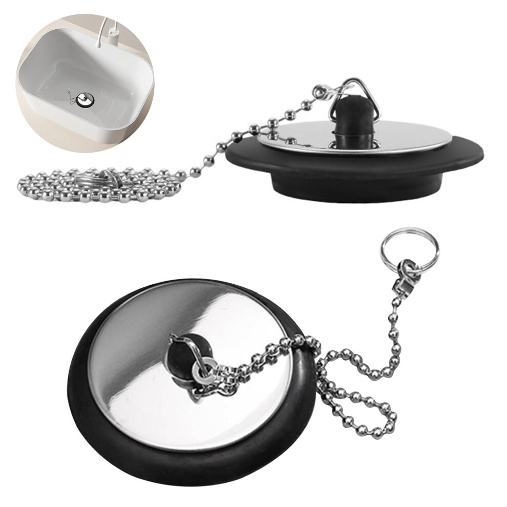 2 Pcs Universal Bathroom Sink Plug Sink Plug Replacement Bath Plug And Chain (Size 42Mm To 45Mm, Chain 40Cm) 9001264613914