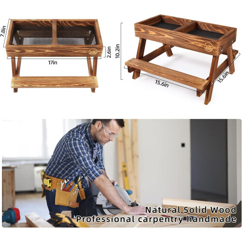 Chicken Table No Waste Picnic Feeder Handmade Carbonized Wood Large DIY 2