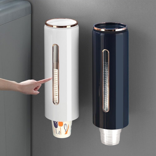 Wallmounted disposable cup dispenser, automatic drop function, spacesaving design for kitchen, office, plastic construction, white (white) 2