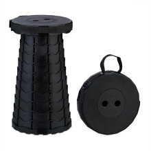 Telescopic Stool Foldable Carry Strap Outdoor Height Adjustable Camping Stool HBT 44.5 x 25 x 25 cm Black