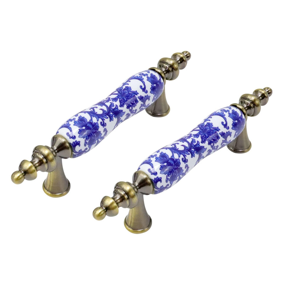 2 Pack Ceramic Drawer Pulls Antique Chinese Blue Floral Cabinet Handles For Cupboard Dresser Wardrobe 3 Inch Center 9001264615239