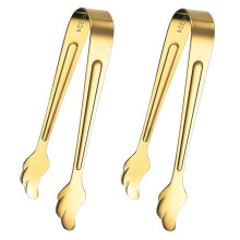 2 Pack Mini Stainless Steel Tongs 4.16 Inch for Appetizers Sugar Ice Coffee Bar Tea Party Desserts Gold