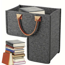 L Shaped Stair Basket Foldable Felt Organizer with PU Leather Handles for Carpeted and Wooden Stairs
