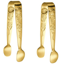 2 Pack Gold Stainless Steel Ice Tongs 4.1 Inch for Sugar Cubes, Desserts, Tea, Coffee and Appetizers