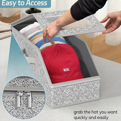 Stackable Baseball Cap Organizer with Large Capacity, Clear Window, Flip Lid for Hat Storage 2