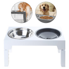 Raised Dog Bowl with Adjustable Stand Elevated Cat Water-White