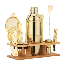 Cocktail Shaker Set 11pcs Gold Bartending Kit with 25oz Martini Shaker, Muddler, Bar Spoon for Home and Professional Use