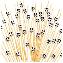 200PCS Bamboo Skull Cocktail Picks 4.7 Inch Halloween Toothpicks for Appetizers Fruit Sandwich Cupcakes Party