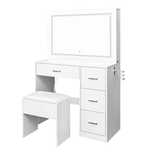 White hemp surface touch LED touch mirror dressing table set