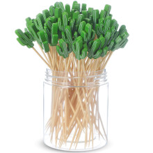 200 Pcs Green Cactus Cocktail Picks 4.7 Inch Bamboo Toothpicks for Appetizers Drinks Party Decor