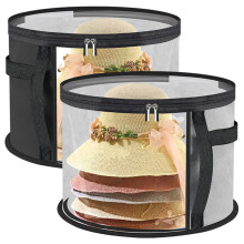 2Pcs Hat Storage Box with Clear Lid, DustProof Zipper, Handle, Large 16.5x10 Travel Organizer