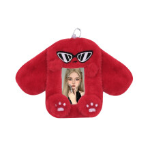Cute Plush Photocard Holder with Keychain, Furry Rabbit Sleeve for Idol or Credit Cards