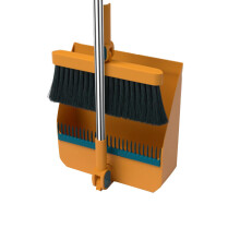 Broom and Dustpan Set with 180 Rotating Head, Long Handle Upright Combo for Home Cleaning