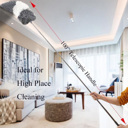Microfiber Duster with 100' Extendable Handle, Bendable Head for  Ceilings and Ceiling Fans 1