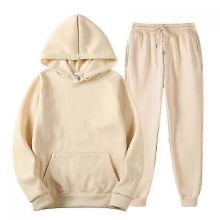 apricotLMen's Solid Color Hooded Pullover Sets Autumn Winter Fleece Hoodie Two Piece Suit Plus Size Men's Sportswear Pant Tracksuit