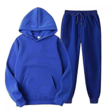 blueMMen's Solid Color Hooded Pullover Sets Autumn Winter Fleece Hoodie Two Piece Suit Plus Size Men's Sportswear Pant Tracksuit