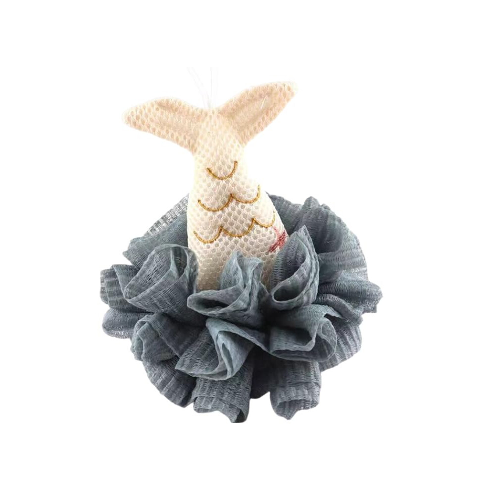 Mermaid Tail Bath Shower Pouf Mesh Loofah Sponge for Body Exfoliating, Gray and White