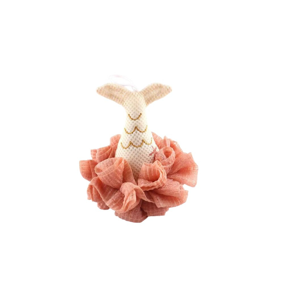 Coral/Pink/White Mermaid Tail Bath Shower Pouf Mesh Sponge, And Exfoliating Body Scrubber