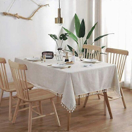 Stain resistant cotton linen striped tablecloth with tassels/(rect 2
