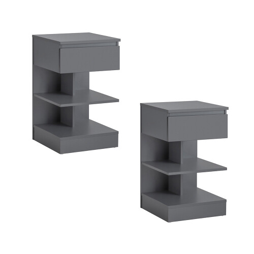 Set di 2 Comodini SoBuy Grigio, 1 Cassetto e 2 Ripiani