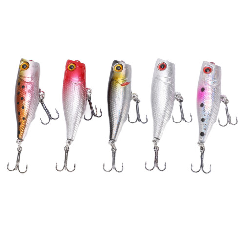 Δόλωμα ψαρέματος Topwater Popper, Crankbait με ισχυρά αγκίστρια και γυαλιστερό χρώμα, πλωτά