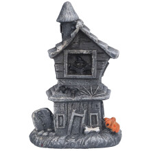 Halloween Village Scene Resin Decorations, DIY Halloween Village Scene Spooky Town Lighted Building, Pre-Lit LED Houses With Remote Control For Hallow