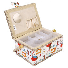 Polyester Sewing Basket with Wooden Base Handle (Orange Needle Thread)