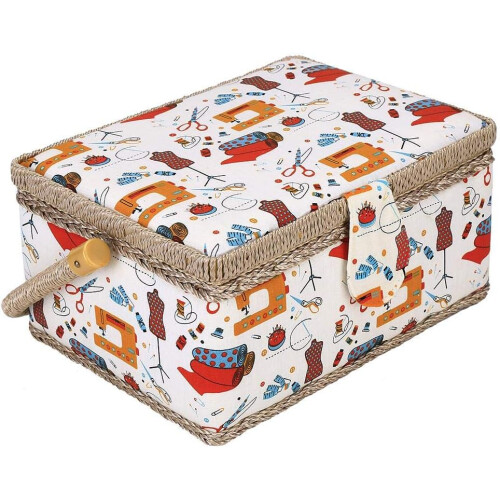 Polyester Sewing Basket with Wooden Base  Handle (Orange Needle Thread) 2