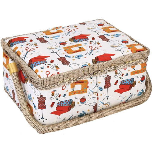 Polyester Sewing Basket with Wooden Base  Handle (Orange Needle Thread) 1