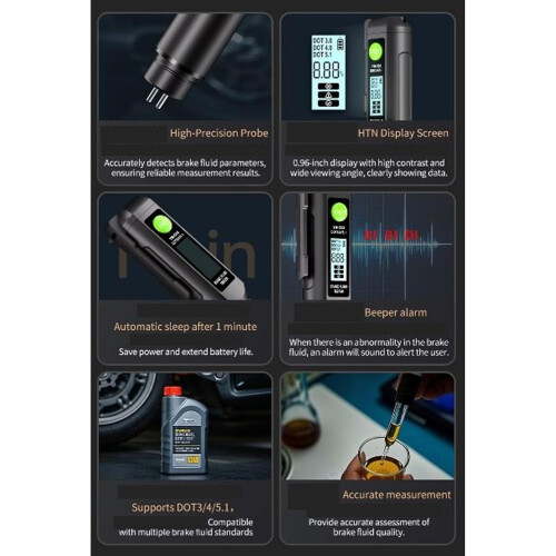 Brake Fluid Tester, Digital DOT3/DOT4, Automatic Liquid Detection, LED Indicators, Waterproof Black 1