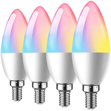 Smart E12 Base Candelabra LED Bulbs, Dimmable RGB Color Changing For Reading And Party Scenarios, 4PCS