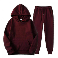 wine redMMen's Solid Color Hooded Pullover Sets Autumn Winter Fleece Hoodie Two Piece Suit Plus Size Men's Sportswear Pant Tracksuit