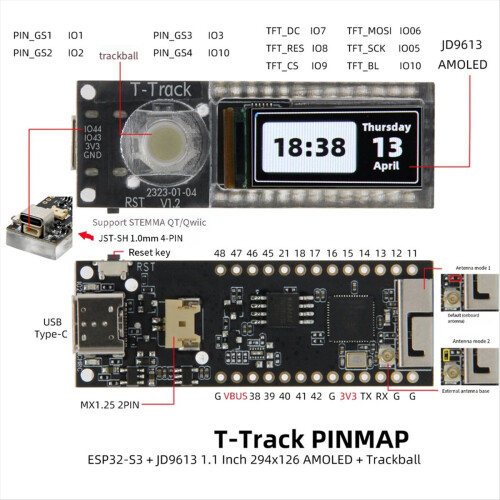 T-Track ESP32-S3 AMOLED Trackball Development Board ESP32-S3R8 WiFi Bl 2