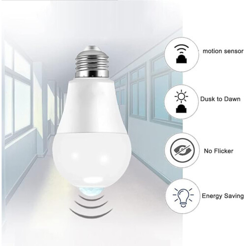 Energy Saving LED Bulb with Wide Coverage Illumination, Motion Sensor Light Bulbs Featuring Dusk to Dawn Capability for Enhanced Home Security, Smart 2