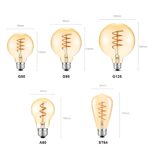 ST64Μικρή κίτρινη λάμπα LED, εξαιρετικά ζεστή 2300K, με δυνατότητα ρύθμισης φωτισμού 1