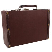 Vintage Wooden Suitcase Storage Box with Handcarry Handle for Home Decor