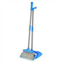 Broom and Dustpan Set with Long Handle, Soft Bristles, Windproof Dustpan for Home Floor Sweeping