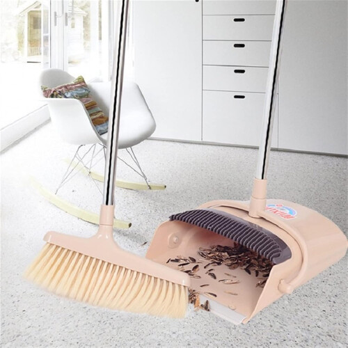 Broom and Dustpan Set with Long Handle, Soft Bristles, Windproof Dustpan for Home Floor Sweeping 1