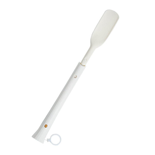 Long Handle Adjustable Shoe Horn for Seniors with Easy Grip and Hanging Loop White Plastic