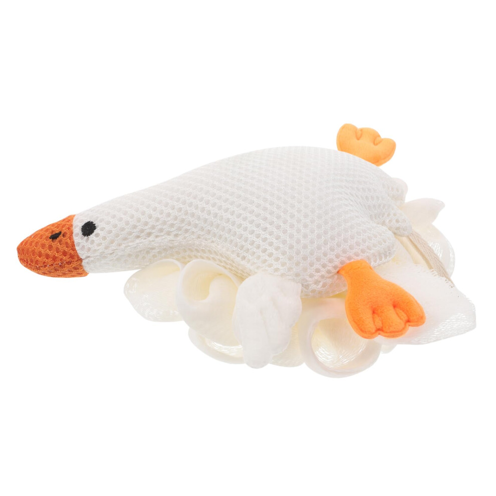 Enlarged Soft Bath Sponge Loofah for Cute Cartoon Goose Design Body Scrubber Mesh Pouf Gentle Exfoliating Shower Sponge for Sensitive Skin White