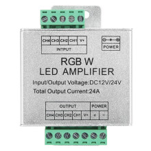 Controlador de LED para fitas de LED RGBW, módulo amplificador DC12V-24V com caixa de alumínio, repetidor de sinal para instalações de LED de