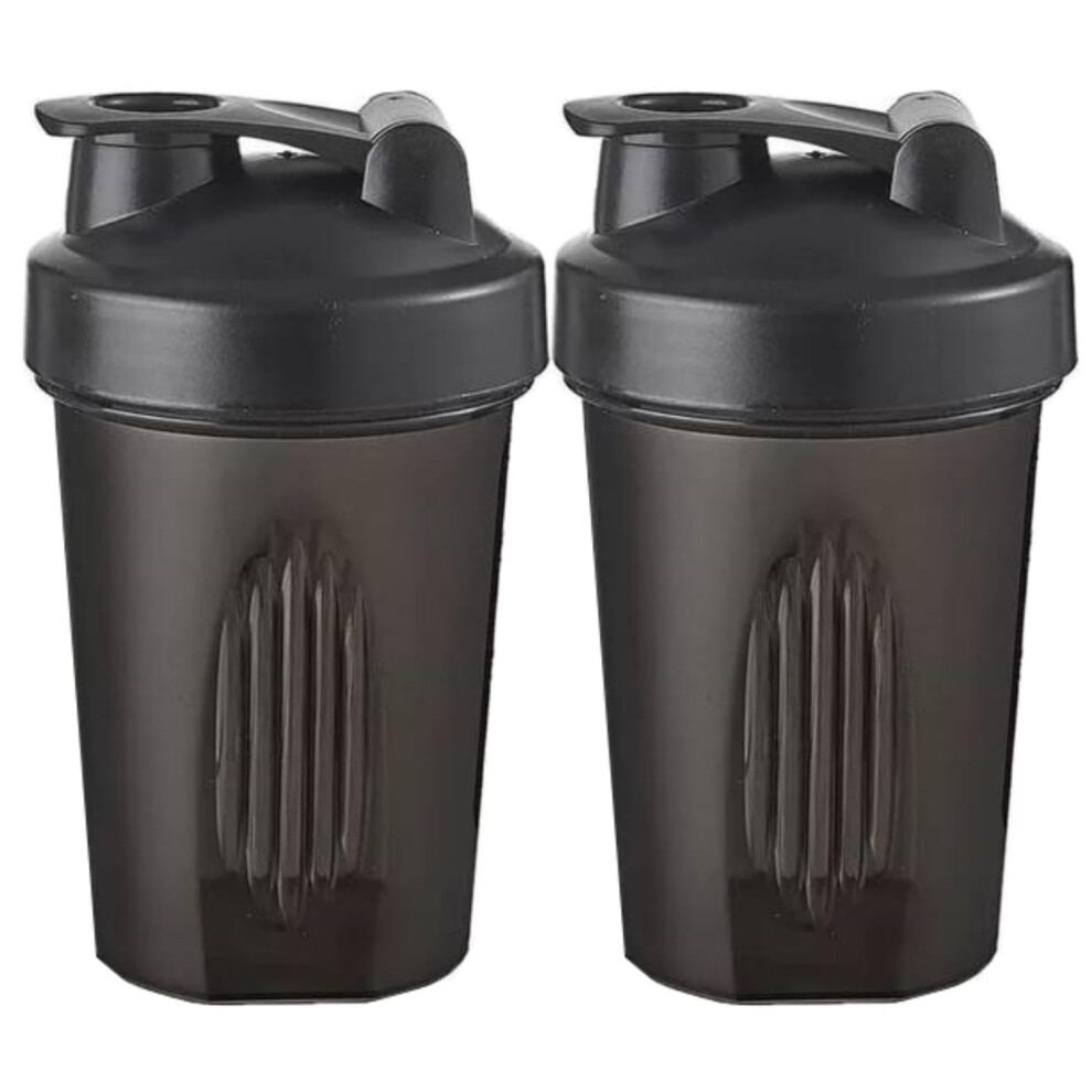 Black Protein Shaker Bottle 400Ml Bpa Leakproof With Shaker Ball, 2 Pack For Gym, Workout, Juice,