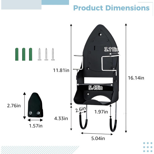 Ironing Board Holder Wall Mounted Rack with Hooks, Heat Resistant Space Saving Laundry Room Storage 2